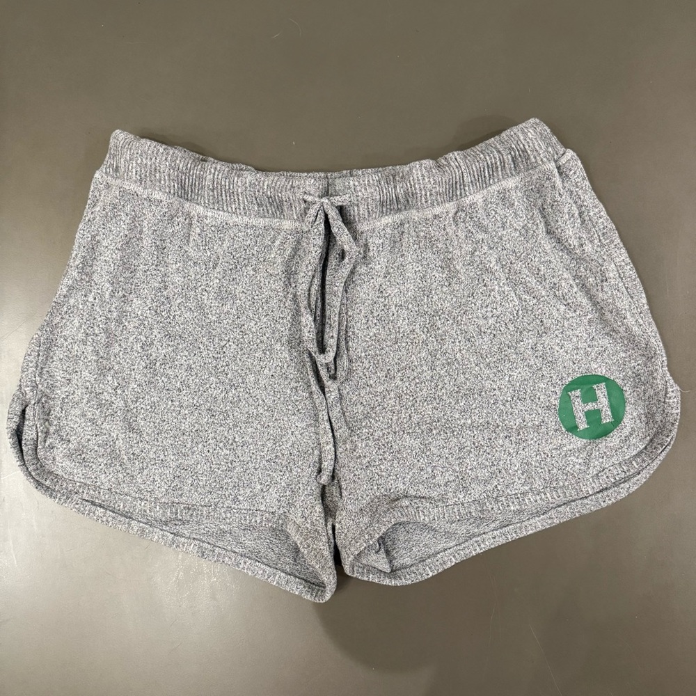 Gray and Green Athletic Shorts with Elastic Waistband and Dolphin Cut